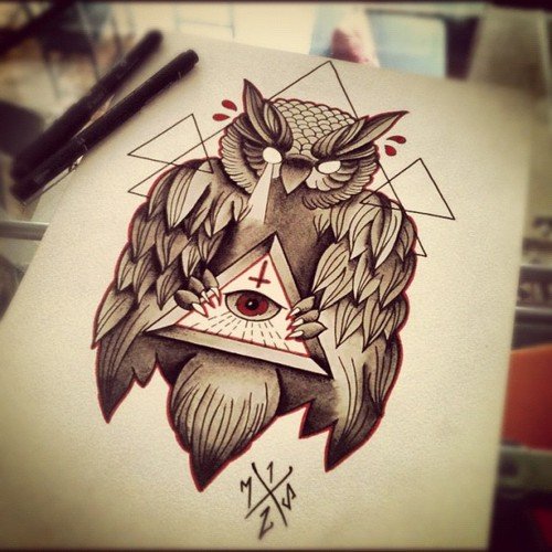 Owl With Illuminati Eye Tattoo Design